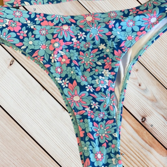 Blue Pink Boho Floral High Waist Lined Cheeky Bikini New - Picture 8 of 16